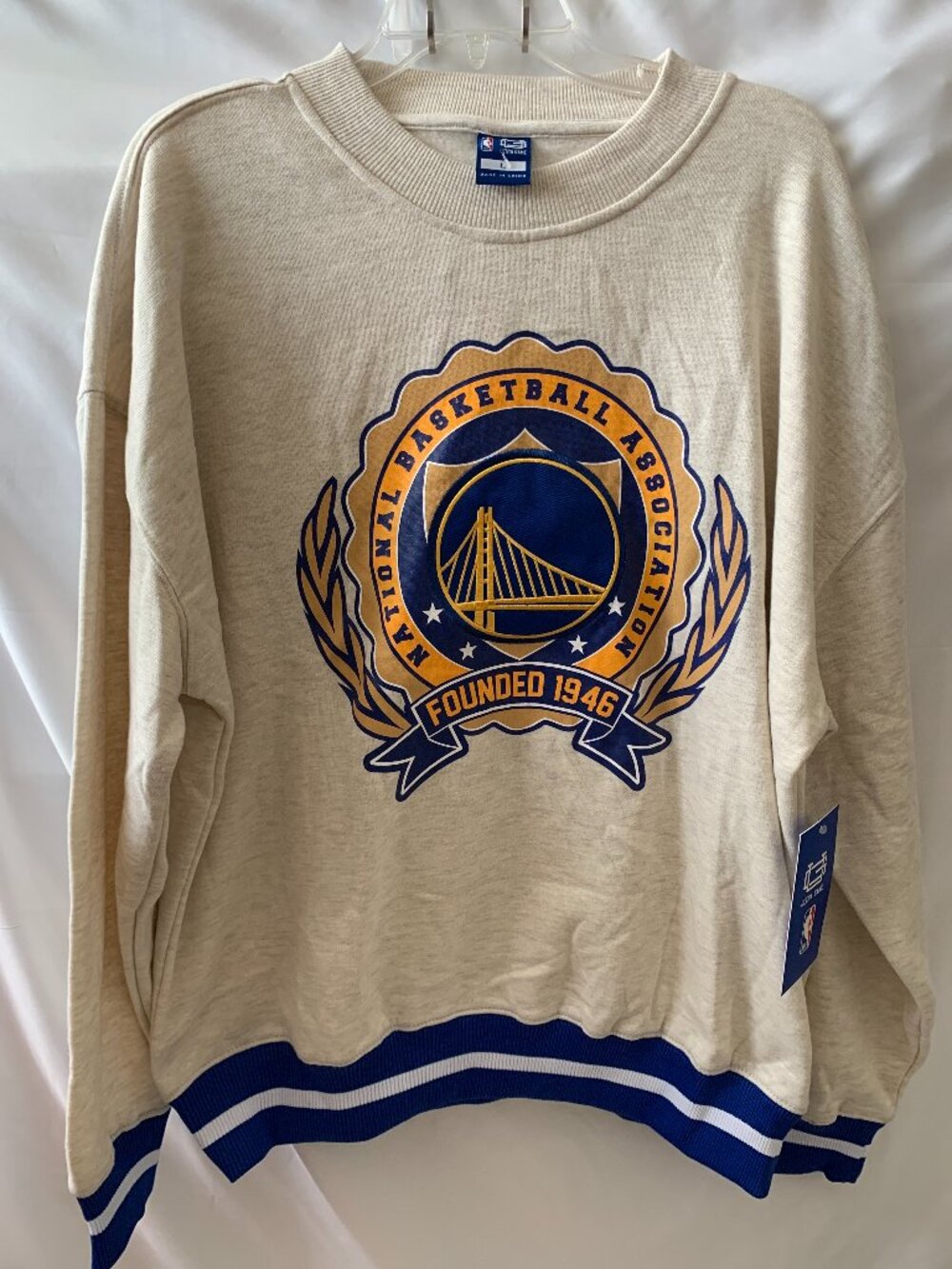 ULTRA GAME x NBA Golden State Warriors Crew Neck Sweater in Oatmeal Sz LARGE